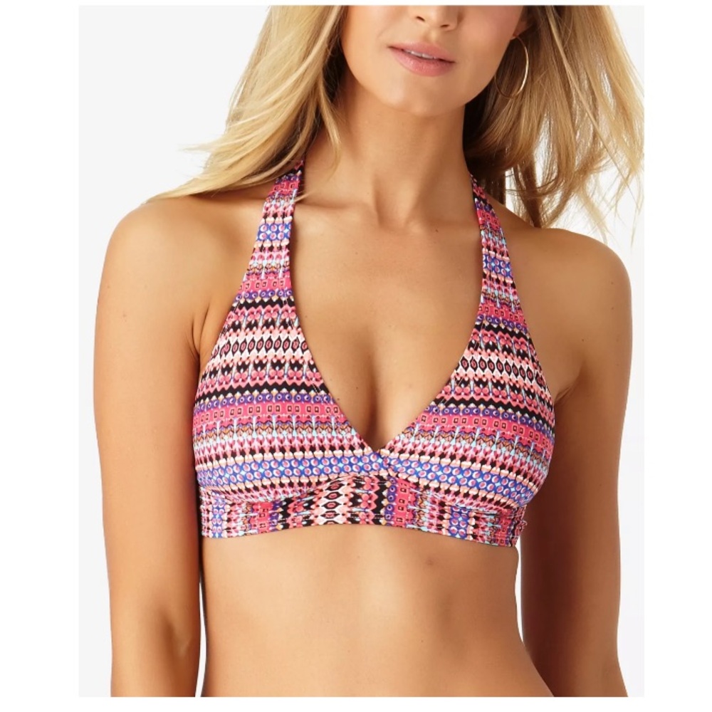 Anne Cole Stevie Striped Boho Multi Halter Bikini Swim Top M | 34 Aztec Tribal